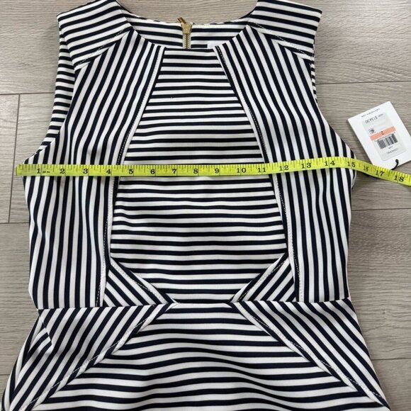 Calvin Klein Striped Navy and White Sleeveless Midi Career Office Dress - Picture 11 of 11